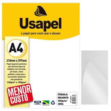 Imagem de Papel Pérola A4 Gramatura 180g pacote 30 folhas Cor Branco Cintilante 
