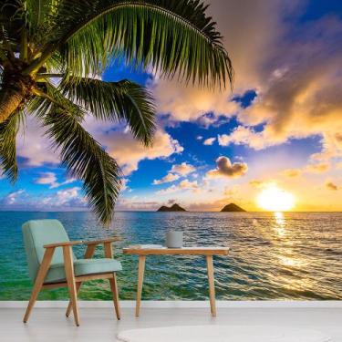 Imagem de Papel de Parede Praia Paisagem Coqueiro Natureza Sala Adesivo - 112pcm