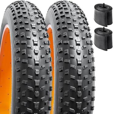 Imagem de YUNSCM 2 peças de pneu de bicicleta gordo de 66 cm 26 x 4,0/100-559 e 66 cm válvula Schrader AV32MM compatível com pneus e tubos de bicicleta elétrica Mountain 26 x 4.0