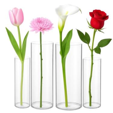 Imagem de 4 peças de vaso de flores de cilindro transparente acrílico para buquê de plantas, vasos de plástico grandes grandes inquebráveis para decoração de casamento, vaso de piso hidropônico alto (A 25,4 cm