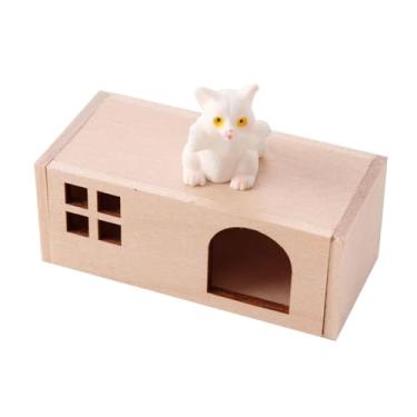 Imagem de menolana Casa de bonecas em miniatura, casa para animais de estimação, escala 1:12, coleção de móveis para de bonecas, decoração de jardim de fadas, modelo de, Gato