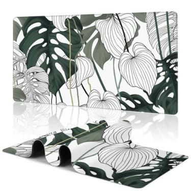 Imagem de Tropical Leaf Extended Large Gaming Mouse Pad Split Leaf Philodendron Plant XXL Tapete de mesa para teclado e mouse, base de borracha antiderrapante com bordas costuradas, 80 x 40 cm