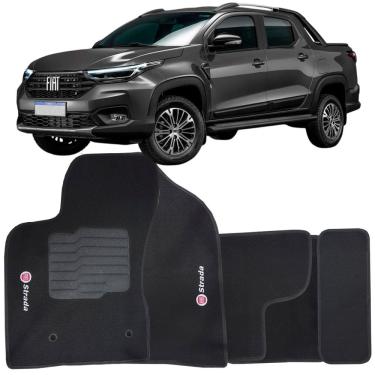 Imagem de Tapete Carpete Strada Cabine Dupla 2021 à 2025 Preto Logo Bordado Jogo 5 Peças Personalizado