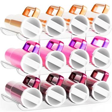 Imagem de Organizador de garrafa de água empilhável de 3 níveis para copo Stanley de 1,134 g, Yeti e outros organizadores de copo, suporte de copo Stanley com compartimento maior, suporte de vinho e suporte de