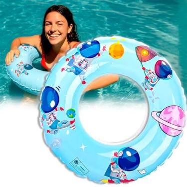 Imagem de Boia Inflável Piscina Infantil Azul Astronauta 60cm Para Meninos Para Piscina Infantil Boia Astronauta para Criança a Partir de 3 Anos