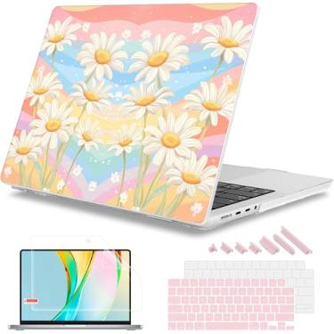 Imagem de Mektron Capa para laptop 2025 MacBook Pro 14 polegadas M4 2024 A3112 A3401 A3185 serve para 2023/2021 M3 A2918 A2992 M2 A2779 M1 A2442 Pro/Max, capa rígida de plástico impresso, colorida Margarida