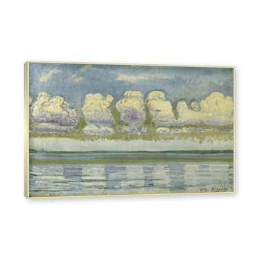 Imagem de Moldura de champanhe. Famosas pinturas a óleo (Lago Genebra 15) por Ferdinand Hodler, reprodução impressa em tela, arte de cenário para decoração de sala de estar. 50 x 75 cm - 19,7 x 29,6 pol