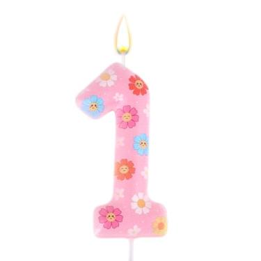 Imagem de Vela de Aniversário Números Margaridas, Rosa Flores Velas de Aniversário Margaridas Decorações Topo Bolo Boho para Festas Temáticas Meninas Chá Bebê Decoração Bolo (Número 1)