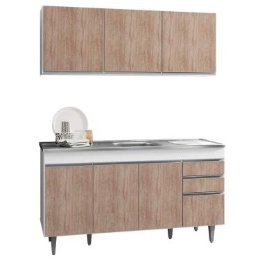 Imagem de Armário Aéreo e Balcão Gabinete com Pia Inox 150cm Branco