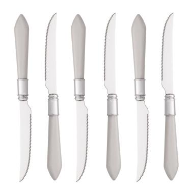 Imagem de CJ 6 FACAS P/CHURRASCO DE AÇO INOX C/CABO DE PLÁSTICO MOTHER PEARL CINZA 23cm