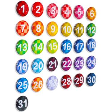 Imagem de Tellegloww Grandes números de calendário magnético, ímãs de calendário de vidro colorido para quadro branco apagável a seco, quadro branco magnético, geladeira (arco-íris escuro, 2,5 cm)