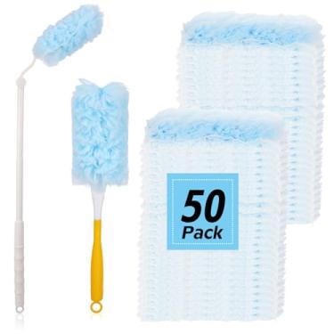 Imagem de Recargas de espanador descartáveis, 52 peças, kit de refis de espanador resistente com 2 alças – Sistema de limpeza eletrostática de 360 graus para persianas de móveis eletrônicos