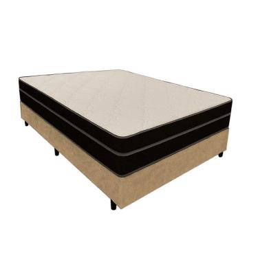 Imagem de Cama Box Casal 138 Suede Bege com Colchão Paris Molas Ensacadas Preto 66x138x188