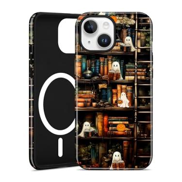 Imagem de Jusy Capa de telefone compatível com MagSafe Halloween para iPhone 15 Plus, linda estética magnética macia TPU e capa protetora de policarbonato rígido para mulheres e meninas - folha de bordo