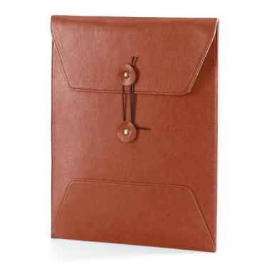 Imagem de Pasta de arquivo de couro para documentos, pasta de documentos importante com cordão de amarrar, capa para notebook, organizador de arquivos de couro, pasta de arquivamento de envelopes A4 (vertical
