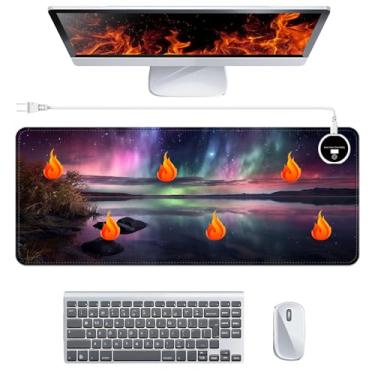 Imagem de RMJKXQZG Almofada de mesa aquecida de 80 cm x 33 cm, controle de vários estágios, 30 a 55, desligamento automático após 3 horas, tapete de mouse para jogos de edição estendida, mouse pad aquecido de