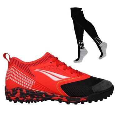 Imagem de Kit Chuteira Society Penalty Se7E Pro Molix Y-1 E Meião, 39, Vermelho,