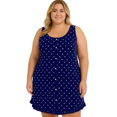 Imagem de Camisola Regata Feminina Plus Size Estampa Poá Larga Discreta Botão Pi