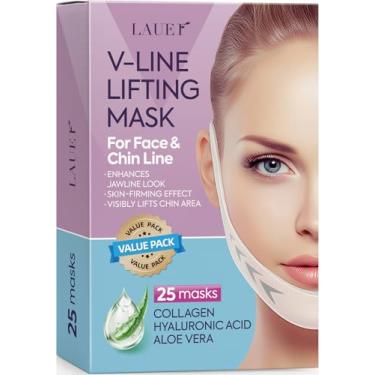 Imagem de LAUER COSMETIC Máscara facial emagrecedora em forma de V, redutor de queixo duplo, linha V, fita para levantar o pescoço, adesivo mais fino para firmar e apertar a pele (25 peças)