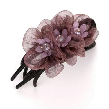 Imagem de Elegante Requintada Flor de Malha Clipe de Cabelo Flor Grampo de Bico de Pato Temperamento Ferramenta de Penteado Acessórios de Cabelo