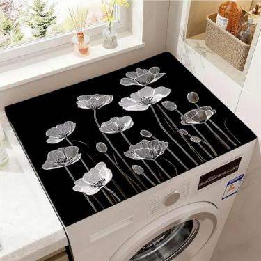 Imagem de Capas de lavadora e secadora para a parte superior, tapete protetor de secadora antiderrapante, capa de máquina de lavar à prova de poeira, 59,9 cm x 50 cm (flor, 59,9 cm x 50 cm)