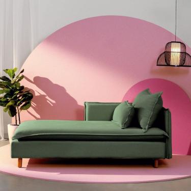Imagem de Sofá Modular Chaise Braço Lateral com Pé Madeira Sôma Cabecasa Madeiramadeira Verde
