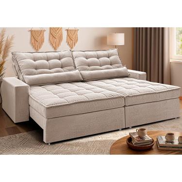 Imagem de Sofá Retrátil e Reclinável 2,52m Molas Ensacadas Belle. Boucle Cama inBox