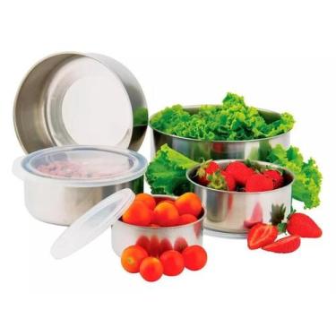 Imagem de Jogo De Potes Aço Inox 5 Peças Com tampa - Meu conforto LL, Inox, únic