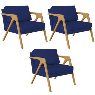 Imagem de Kit 03 Poltronas Decorativas Sala Pietra Estrutura De Madeira L02 Sued