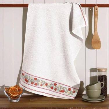 Imagem de Pano de Copa Felpudo Jacquard Vida 2 Liso Barrado Morangos - Döhler - 