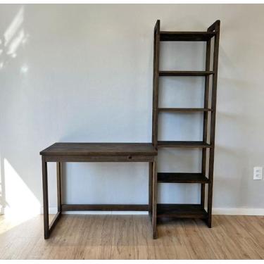 Imagem de Home Office Escrivaninha e Estante de Madeira Pinus Linea Slim Tabaco 