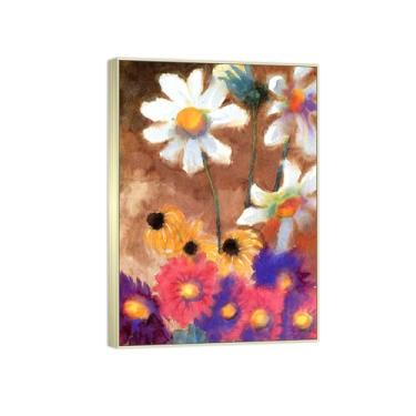 Imagem de BMZFYBS Arte de parede em tela de flores reprodução de pintura famosa - imagens de moldura prateada para sala de estar - flores coloridas - pôster e impressões 50 x 70 cm 20 x 27 pol