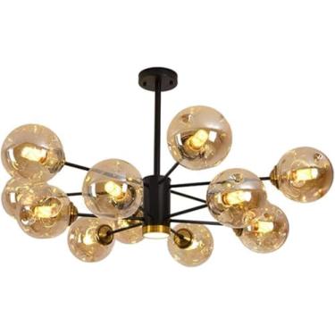 Imagem de Lustre moderno de galhos, lustre de vidro com luz de teto LED, vidro cinza âmbar, casa de fazenda, luminária pendente industrial para cozinha, sala de jantar, sala de estar, restaurante, pre