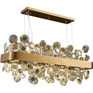 Imagem de Lustre moderno de cristal para sala de jantar, design de lâmpada de cristal LED, luminária retangular de cozinha suspensa, luminária LED para decoração de casa, dourada L90XW32XH40cm/6000K