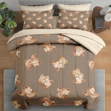 Imagem de Conjunto de edredom Pamnest Queen Size Cute Brown Bear, 7 unidades