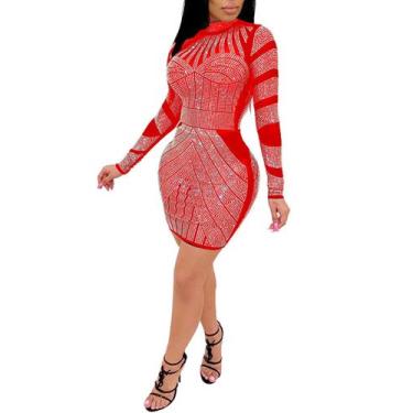 Imagem de Vestido PORRCEY Hot Drilling Craft Sexy de manga comprida para mulhere