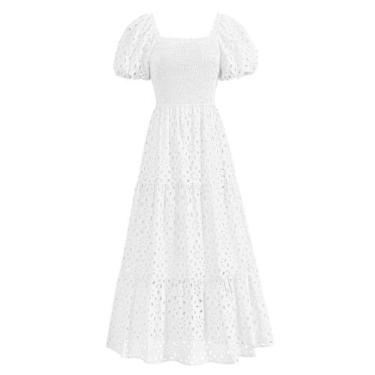 Imagem de Vestido PRETTYGARDEN, verão 2025, ilhós, gola quadrada, manga folhada