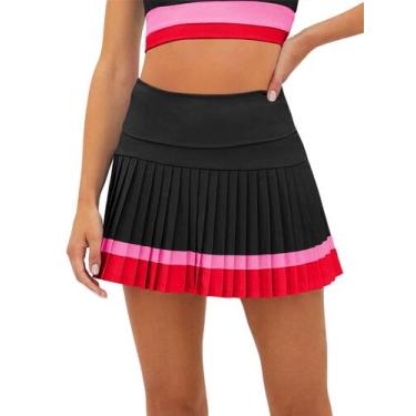 Imagem de Saias de tênis Fisoew, bloco colorido de cintura alta com shorts femin