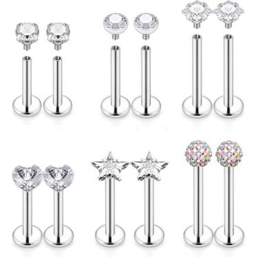 Imagem de OSTTRPO Conjunto de 12 peças de joias piercing de 16 g – Rosca interna de aço cirúrgico CZ para tragus/nariz/hélice/concha/medusa/lábio/labret – Helix Tragus cartilagem cobra mordida brinco para