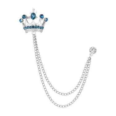 Imagem de Broche de coroa masculino broche de lapela de strass para homens com borla de metal corrente de colarinho alfinetes de terno broche coroa broche de lapela para homens terno de formatura chapéu