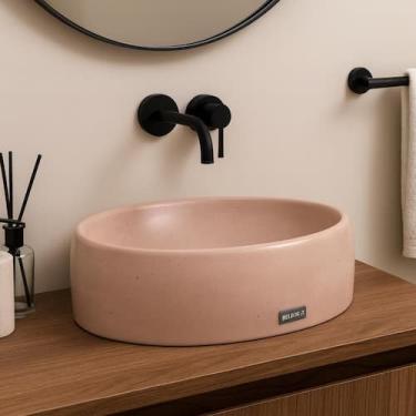 Imagem de Cuba Rosa Pequena Banheiro Oval Apoio Lavabo Concreto Sobrepor Pia Ros