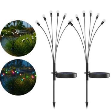 Imagem de Kit 2 Luminárias de Jardim Solar com Espeto e 6 LEDs Coloridos Estilo 