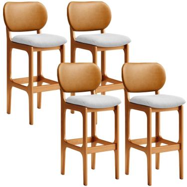 Imagem de Kit 4 Banquetas Alta Bar Cozinha Jantar Betta L02 Imbuia Couríssimo Whisky Linho Cinza - Lyam Decor