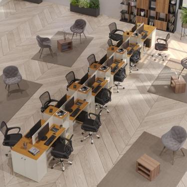 Imagem de Estação De Trabalho 12 Lugares Office Tech 12 Mesas 10 Armár - Off White E Cedro Off White E Cedro
