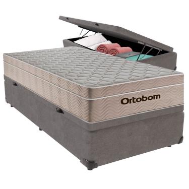 Imagem de Kit Cama Box Baú Solteiro com Colchão Airtech Molas Ensacadas Euro Pillow 88x188cm Cinz...