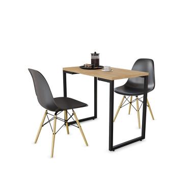 Imagem de Mesa de Cozinha Industrial Porto Natural 90 cm com 02 Cadeiras Eiffel Preto - D'Rossi