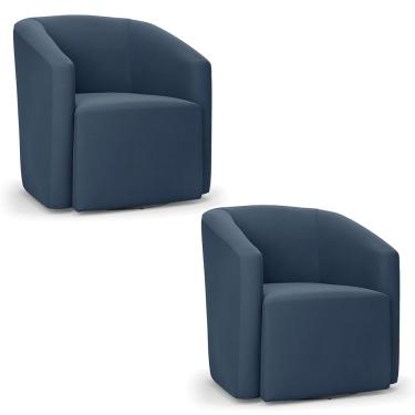 Imagem de Poltrona Decorativa Base Giratória Kit 2 Stella Max Suede Azul Marinho D03 - D'Rossi