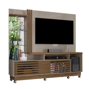 Imagem de Estante de TV 60 Pol 200cm com Rodízio Sala de Estar Lumari Fendi/Naturale M20 - D'Rossi