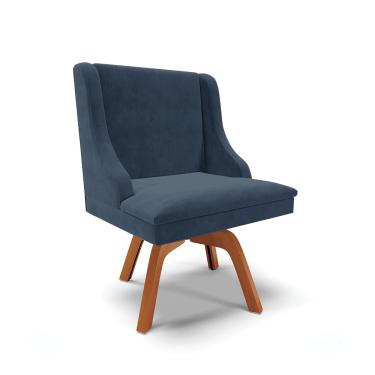 Imagem de Cadeira de Jantar Liz Suede Azul Marinho Base Madeira MM35 - D'Rossi