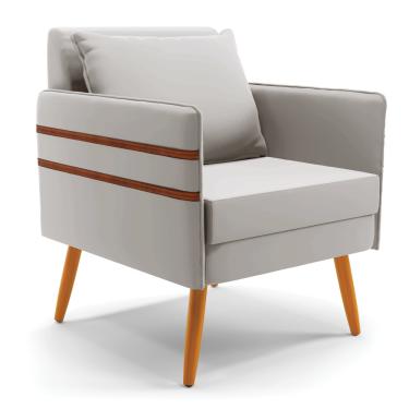 Imagem de Poltrona Mari Veludo Cinza Pés Palito Castanho - D'Rossi